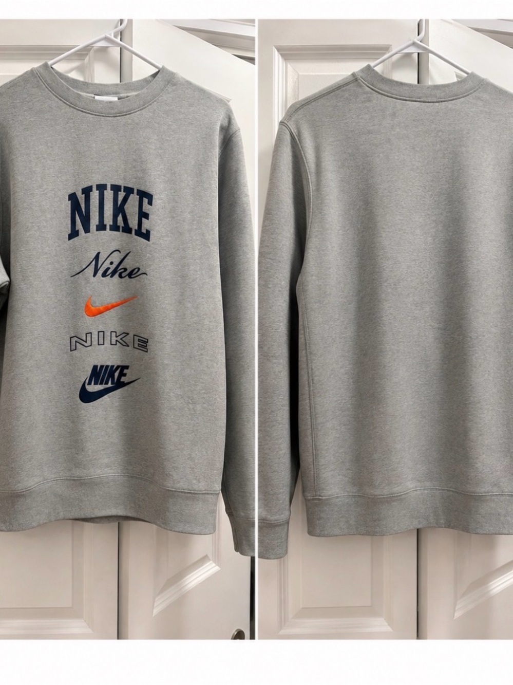 Nike Gray Crewneck Sweatshirt with Navy and Orange Logos